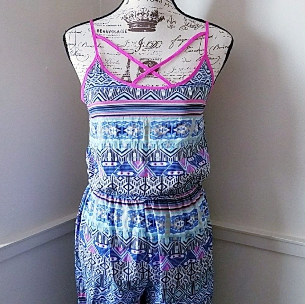 Blue Aztec Romper/jumpsuit